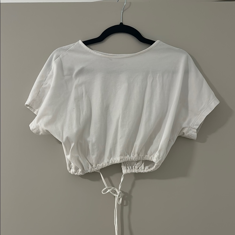 Topshop White Crop Back Tie T-Shirt